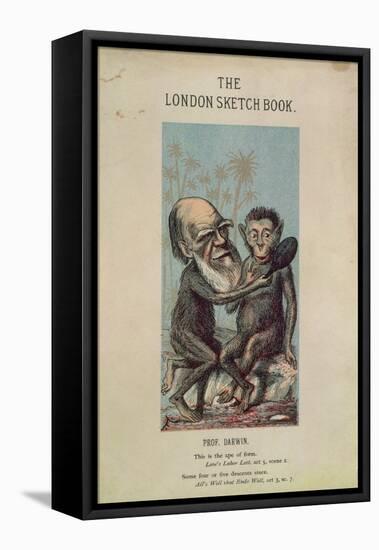 Cartoon of Darwin with an Ape, from 'The London Sketch Book', April 1874 Vol 1 No. 4 (Colour Litho)-English-Framed Stretched Canvas