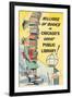 Cartoon of Man with Stack of Books for Chicago Library, Chicago, Illinois-null-Framed Art Print