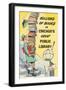 Cartoon of Man with Stack of Books for Chicago Library, Chicago, Illinois-null-Framed Art Print