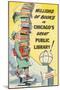 Cartoon of Man with Stack of Books for Chicago Library, Chicago, Illinois-null-Mounted Art Print