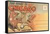 Cartoon of O'Leary's Cow, Chicago, Illinois-null-Framed Stretched Canvas