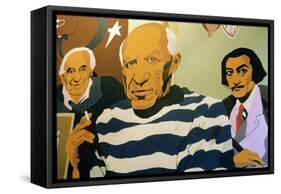 Cartoon of Picasso, Dali and Miro in a Shop Entrance-null-Framed Stretched Canvas