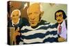 Cartoon of Picasso, Dali and Miro in a Shop Entrance-null-Stretched Canvas