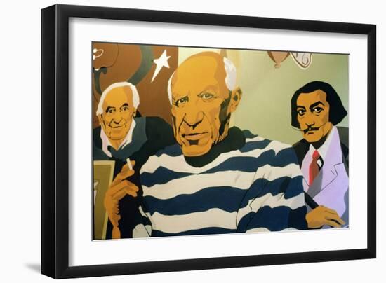 Cartoon of Picasso, Dali and Miro in a Shop Entrance-null-Framed Giclee Print