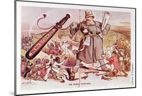 Cartoon of President Roosevelt Portrayed as a Giant Policeman Astride Two Continents-null-Mounted Giclee Print