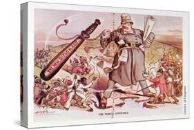 Cartoon of President Roosevelt Portrayed as a Giant Policeman Astride Two Continents-null-Stretched Canvas