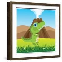 Cartoon of the Pangolin Dinosaur on Glade with Flower-Evgeniy Shipitsin-Framed Art Print