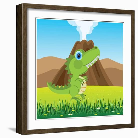 Cartoon of the Pangolin Dinosaur on Glade with Flower-Evgeniy Shipitsin-Framed Art Print