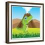 Cartoon of the Pangolin Dinosaur on Glade with Flower-Evgeniy Shipitsin-Framed Art Print