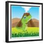 Cartoon of the Pangolin Dinosaur on Glade with Flower-Evgeniy Shipitsin-Framed Art Print