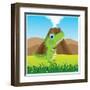 Cartoon of the Pangolin Dinosaur on Glade with Flower-Evgeniy Shipitsin-Framed Art Print