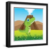 Cartoon of the Pangolin Dinosaur on Glade with Flower-Evgeniy Shipitsin-Framed Art Print