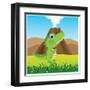 Cartoon of the Pangolin Dinosaur on Glade with Flower-Evgeniy Shipitsin-Framed Art Print