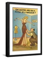 Cartoon of Woman and Tailor-null-Framed Art Print