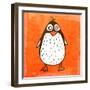 Cartoon Penguin. Cute Hand Drawn, Vintage Paper Texture-Ozerina Anna-Framed Art Print