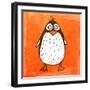 Cartoon Penguin. Cute Hand Drawn, Vintage Paper Texture-Ozerina Anna-Framed Art Print