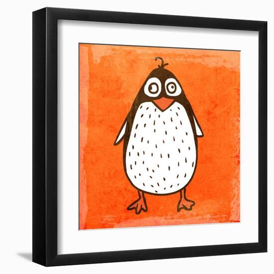 Cartoon Penguin. Cute Hand Drawn, Vintage Paper Texture-Ozerina Anna-Framed Art Print