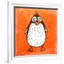 Cartoon Penguin. Cute Hand Drawn, Vintage Paper Texture-Ozerina Anna-Framed Art Print