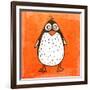 Cartoon Penguin. Cute Hand Drawn, Vintage Paper Texture-Ozerina Anna-Framed Art Print