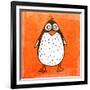 Cartoon Penguin. Cute Hand Drawn, Vintage Paper Texture-Ozerina Anna-Framed Art Print