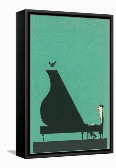 Cartoon pianist-null-Framed Stretched Canvas