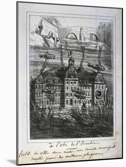 Cartoon Proposal to Rebuild the Hotel De Ville under Water to Prevent Fire, Paris Commune, 1871-null-Mounted Giclee Print