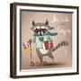 Cartoon Raccoon on Scooter-Elena Barenbaum-Framed Art Print