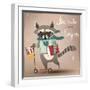 Cartoon Raccoon on Scooter-Elena Barenbaum-Framed Art Print