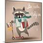 Cartoon Raccoon on Scooter-Elena Barenbaum-Mounted Art Print