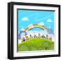 Cartoon Railway Train with Animals. Illustration-Natalia Pascari-Framed Art Print