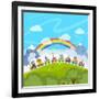 Cartoon Railway Train with Animals. Illustration-Natalia Pascari-Framed Art Print