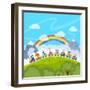 Cartoon Railway Train with Animals. Illustration-Natalia Pascari-Framed Art Print