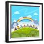 Cartoon Railway Train with Animals. Illustration-Natalia Pascari-Framed Art Print