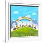 Cartoon Railway Train with Animals. Illustration-Natalia Pascari-Framed Art Print