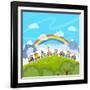 Cartoon Railway Train with Animals. Illustration-Natalia Pascari-Framed Art Print