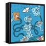 Cartoon Robot Processing Information Illustration-JoeBakal-Framed Stretched Canvas