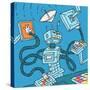 Cartoon Robot Processing Information Illustration-JoeBakal-Stretched Canvas