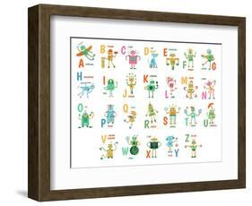 Cartoon Robots Alphabet. Funny Robot Characters, ABC Letters for Kids and Education Poster with Rob-Tetiana Lazunova-Framed Photographic Print