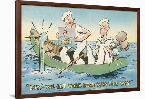 Cartoon, Sailors with Mermaid Picture-null-Framed Art Print