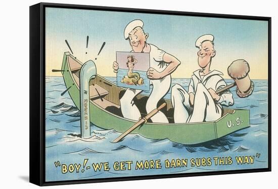 Cartoon, Sailors with Mermaid Picture-null-Framed Stretched Canvas