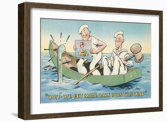 Cartoon, Sailors with Mermaid Picture-null-Framed Art Print