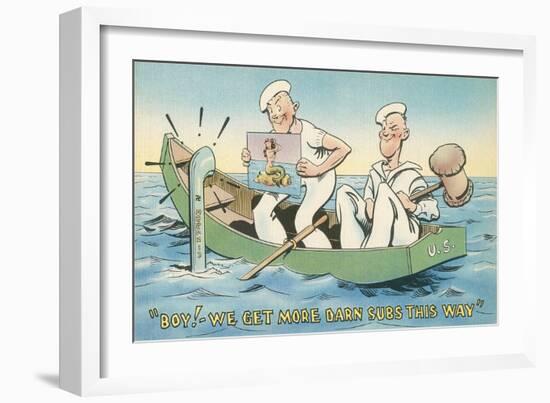 Cartoon, Sailors with Mermaid Picture-null-Framed Art Print