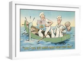 Cartoon, Sailors with Mermaid Picture-null-Framed Art Print