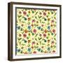 Cartoon Seamless Pattern with Flowers and Butterflies-Olga Savinova-Framed Art Print