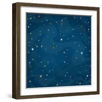 Cartoon Space Background with Colorful Stars. Night Starry Sky. Vector Illustration.-0mela-Framed Art Print