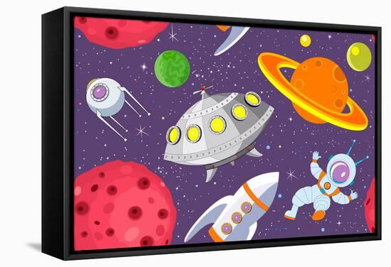 Cartoon Space Seamless Background-Milovelen-Framed Stretched Canvas