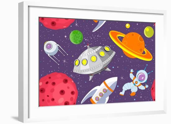 Cartoon Space Seamless Background-Milovelen-Framed Art Print