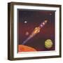 Cartoon Spaceship Flying into Galaxy-Benchart-Framed Art Print