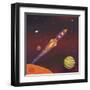 Cartoon Spaceship Flying into Galaxy-Benchart-Framed Art Print