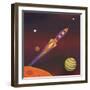 Cartoon Spaceship Flying into Galaxy-Benchart-Framed Art Print